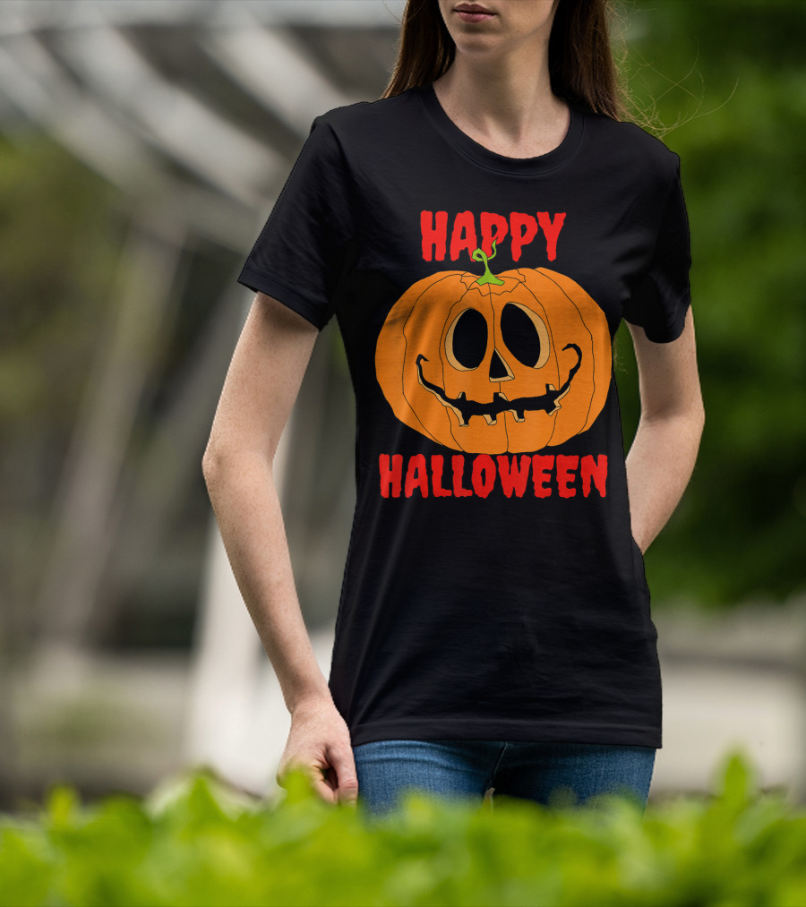 Happy Halloween Big Orange Jack O Lantern Pumpkin T-Shirt