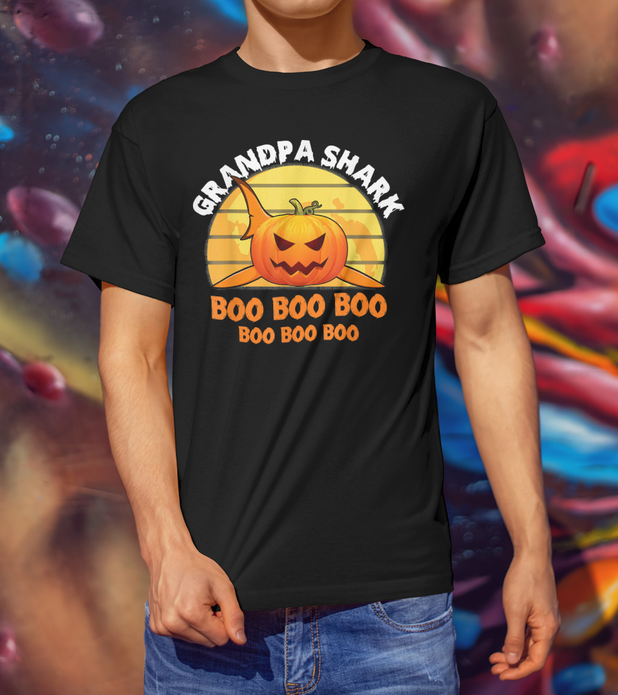 Grandpa Shark Boo Boo Boo Pumpkin Halloween T-Shirt
