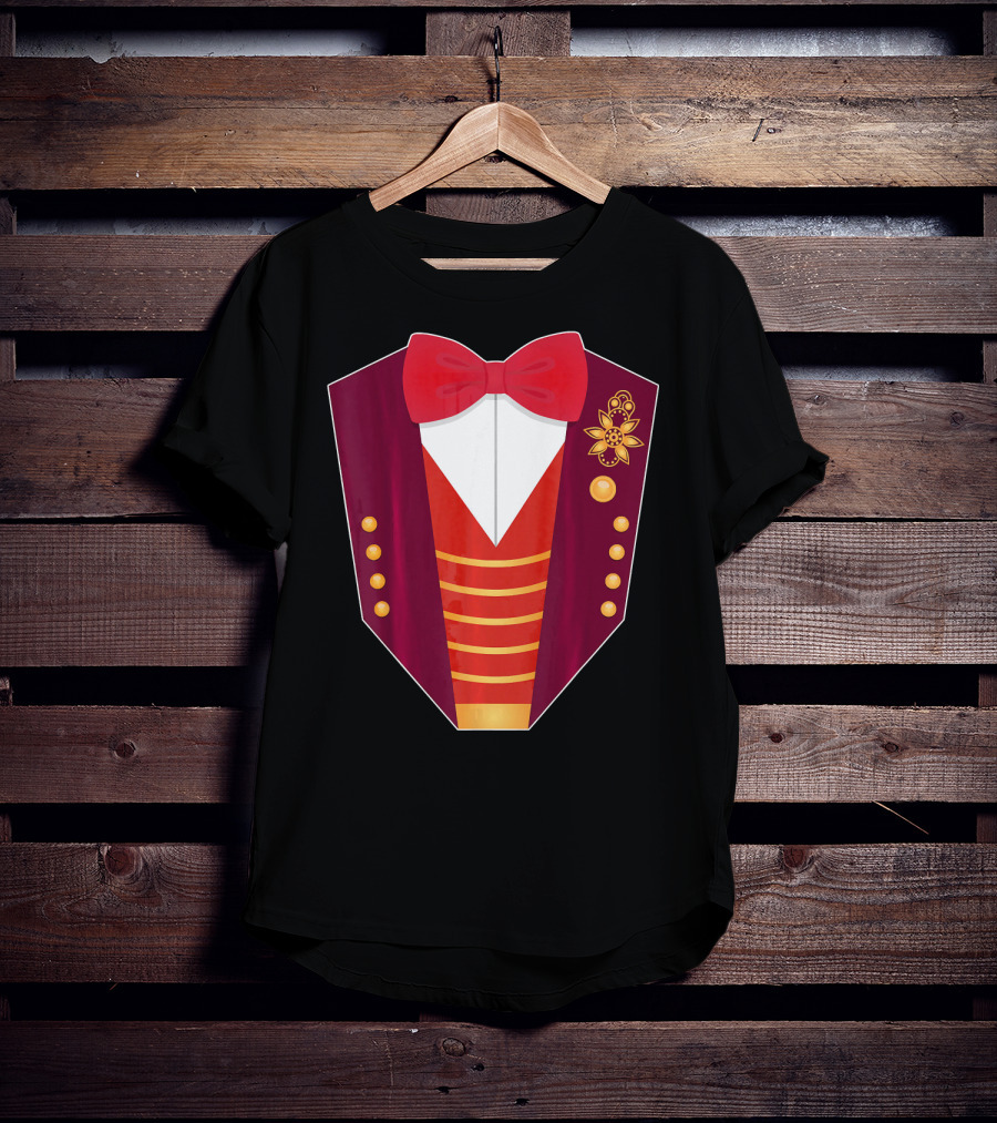 Circus Ringmaster Costume Hall Red Bowtie And Gold Button T-Shirt