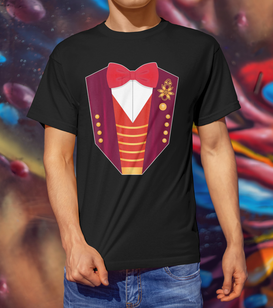 Circus Ringmaster Costume Hall Red Bowtie And Gold Button T-Shirt