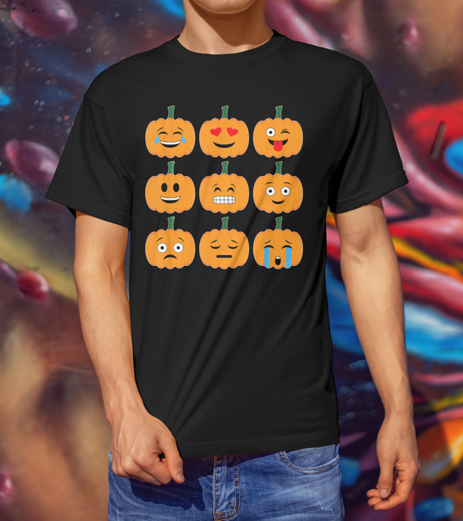 Pumpkin Emoji Collection Pumpkins Emotic Faces Halloween T-Shirt