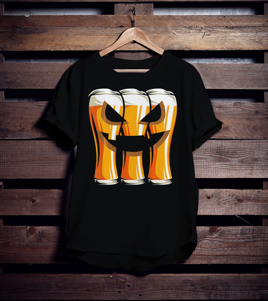 Halloween Pumpkin Beer Glasses Funny Drinking Scary T-Shirt