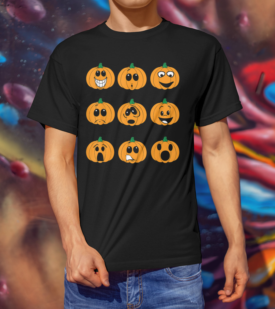 Funny Pumpkin Faces Emotions Chart Halloween T-Shirt