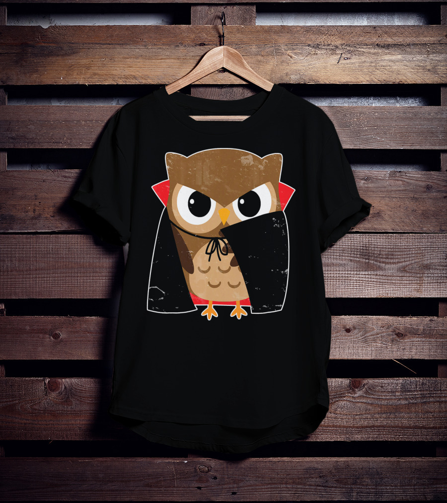 Halloween Owl Dressed As Dracula In Cape T-Shirt