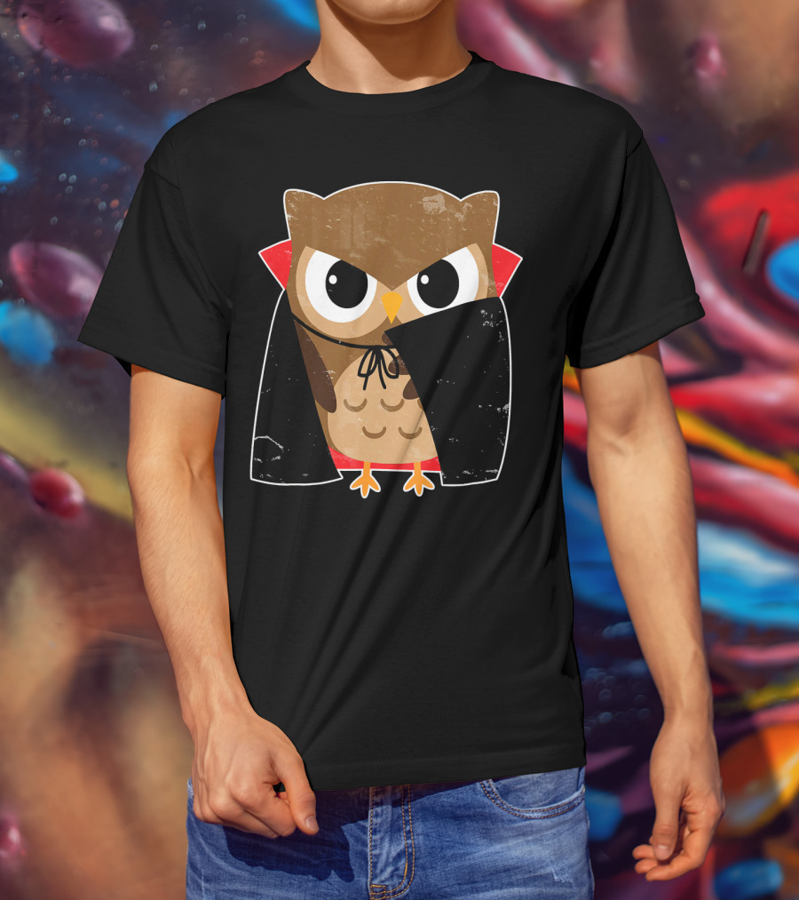 Halloween Owl Dressed As Dracula In Cape T-Shirt