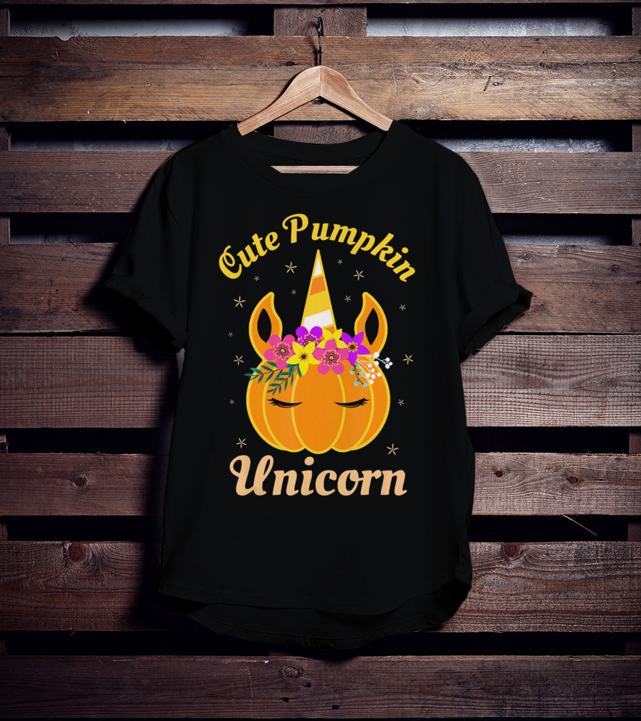 Cute Pumpkin Unicorn Kids Costume Trick Halloween Magic T-Shirt