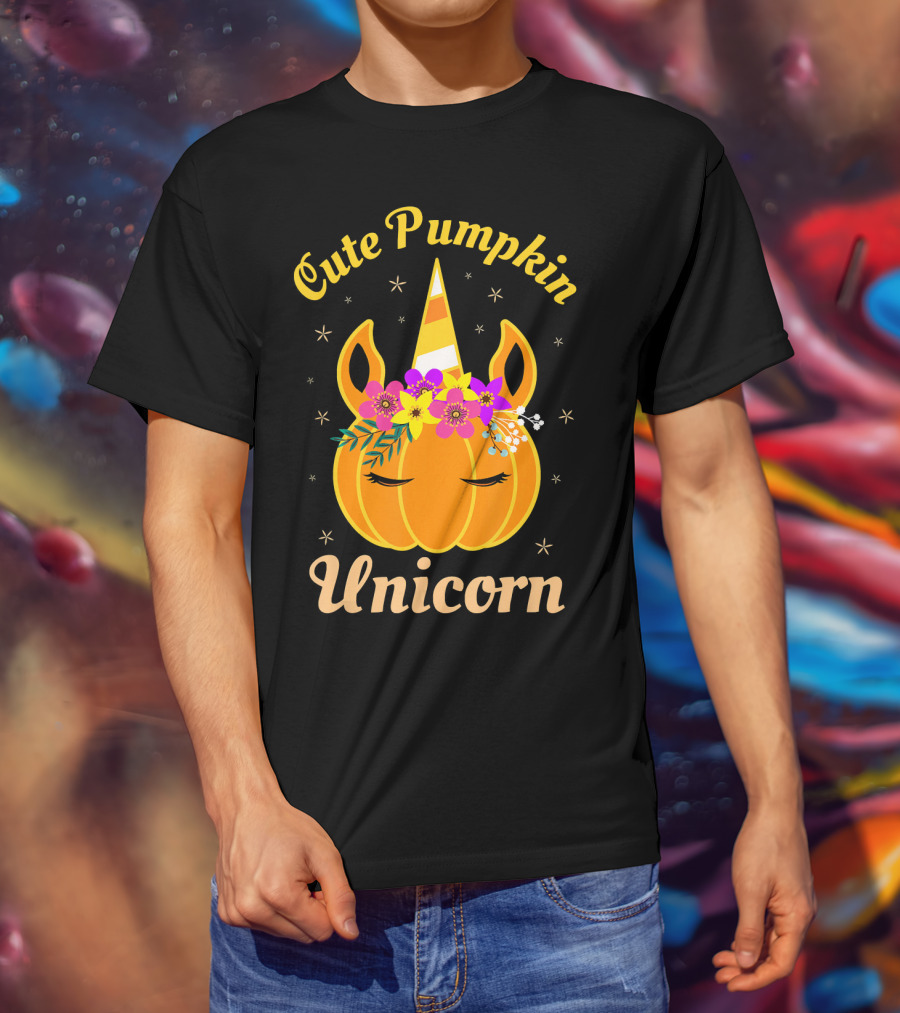 Cute Pumpkin Unicorn Kids Costume Trick Halloween Magic T-Shirt