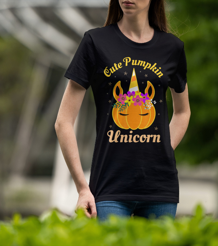 Cute Pumpkin Unicorn Kids Costume Trick Halloween Magic T-Shirt