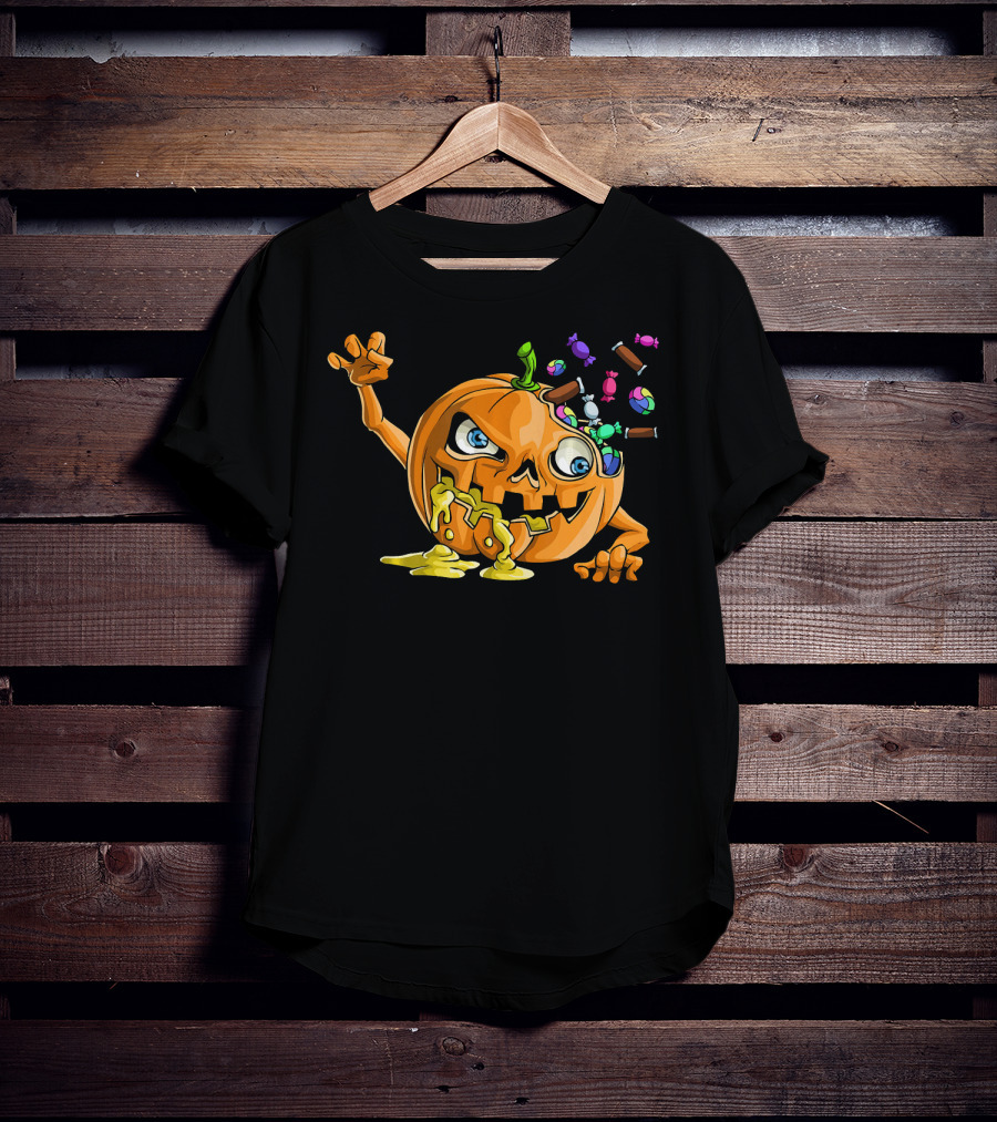 Zombie Pumpkin Funny Halloween Horror Scary Candy Explosion T-Shirt