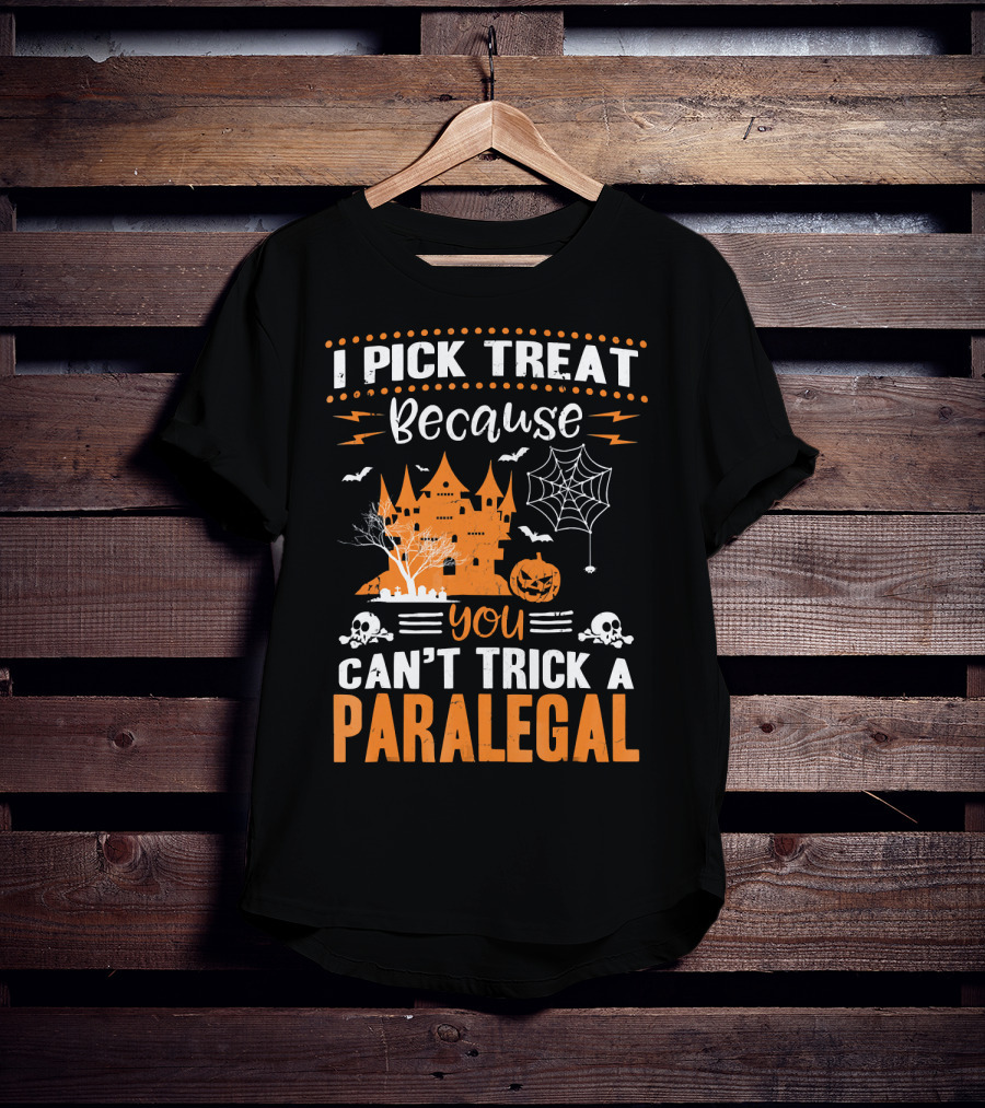 I Pick Treat Because You Can't Trick A Paralegal Halloween Castle Pumpkin Skulls T-Shirt