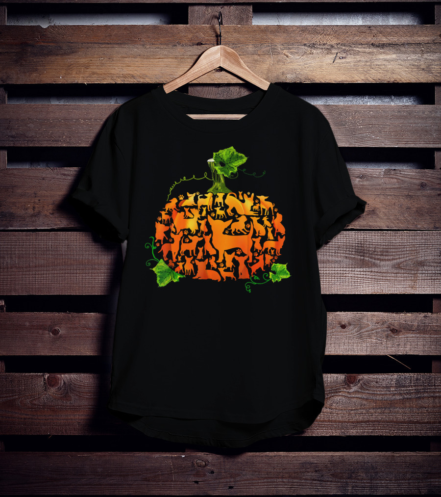Pumpkin Chihuahua Dog Silhouette Collage T-Shirt