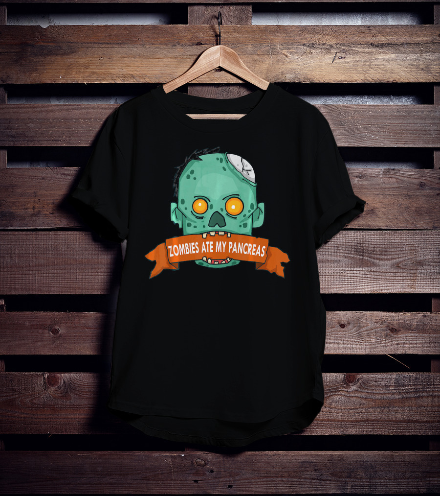 Zombies Ate My Pancreas Type 1 Diabetes Awareness Zombie Head T-Shirt