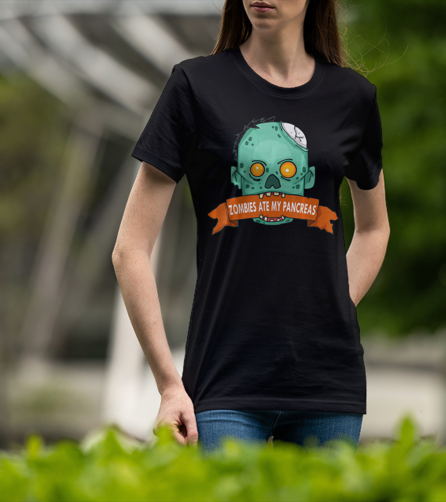 Zombies Ate My Pancreas Type 1 Diabetes Awareness Zombie Head T-Shirt