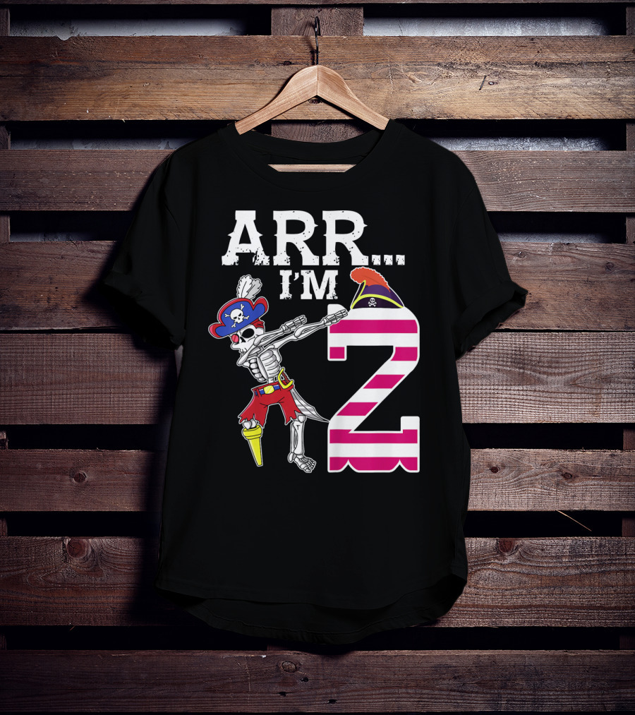 ARR Im 2 Pirate Skeleton Dab 2nd Birthday Party Kids T-Shirt