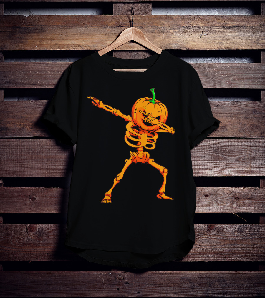Dabbing Skeleton Pumpkin Halloween Dance T-Shirt