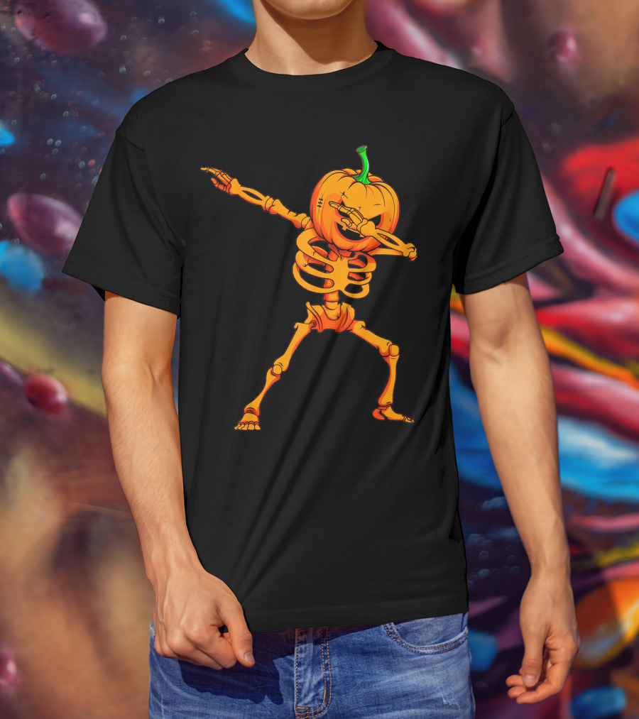 Dabbing Skeleton Pumpkin Halloween Dance T-Shirt