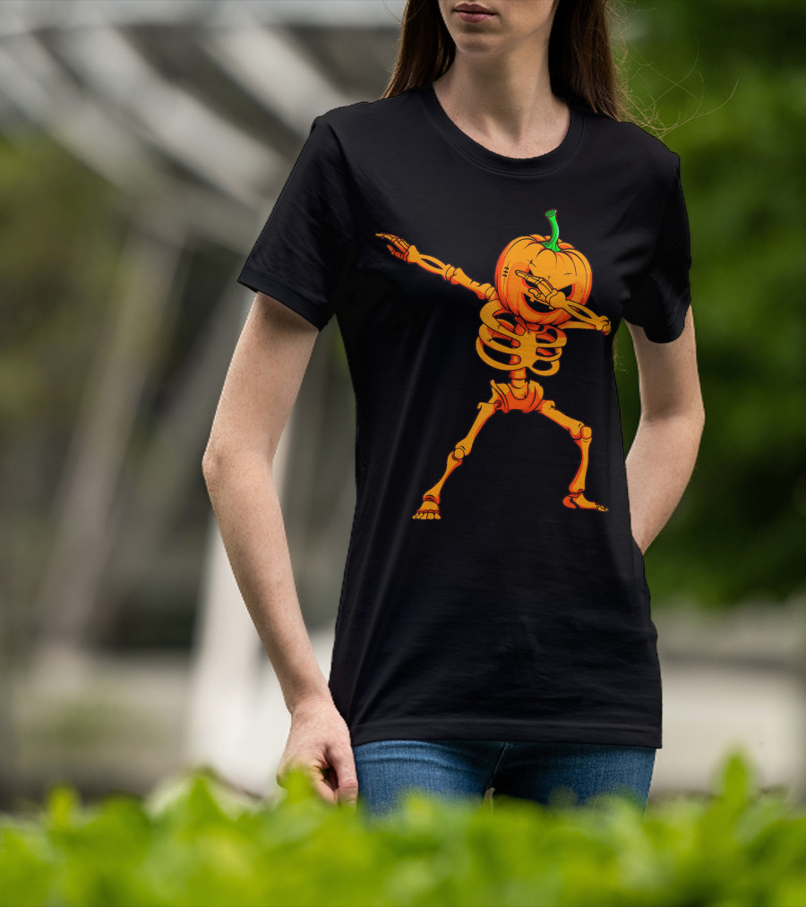 Dabbing Skeleton Pumpkin Halloween Dance T-Shirt