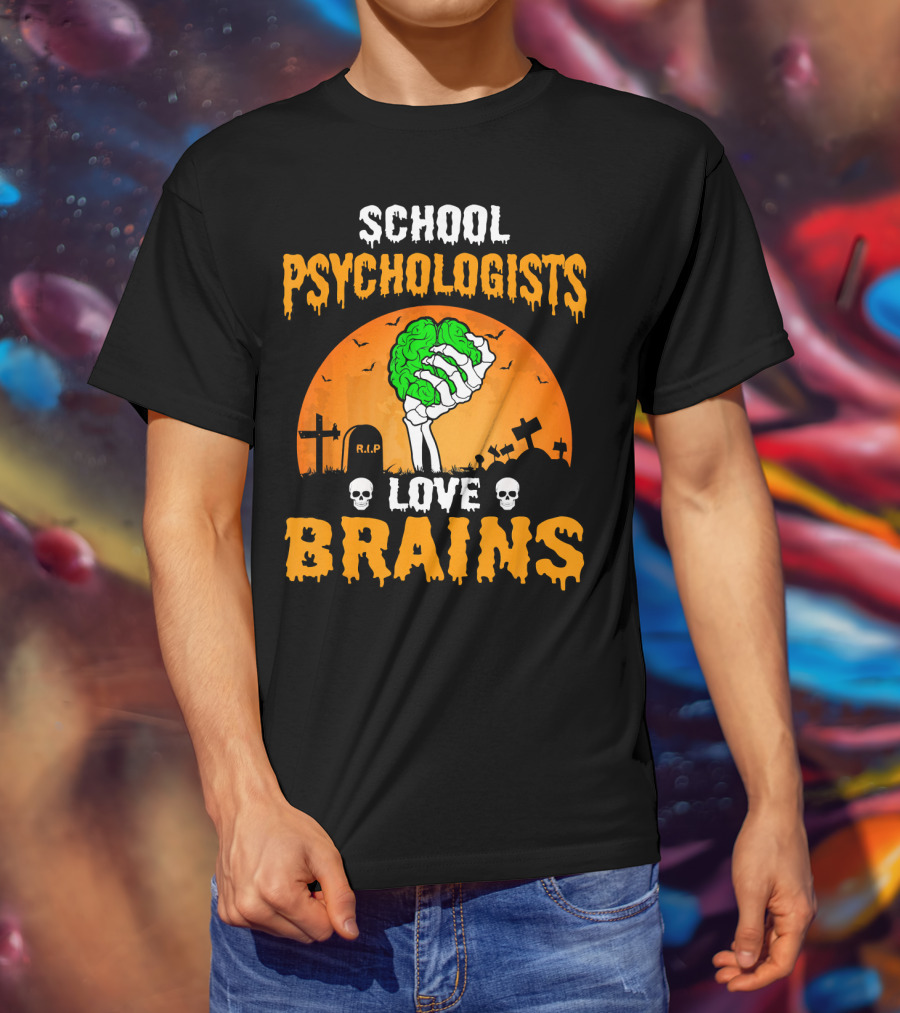 School Psychologists Love Brains Zombie Graveyard T-Shirt