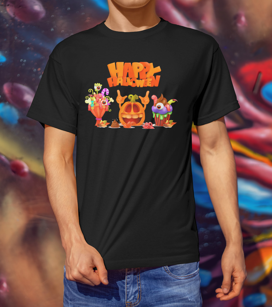 Happy Halloween Candy Pumpkin Characters T-Shirt