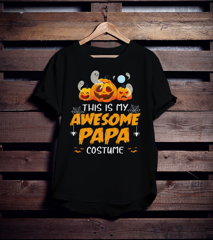 This Is My Awesome Papa Costume Funny Halloween Pumpkins Spiders Ghosts Bats T-Shirt