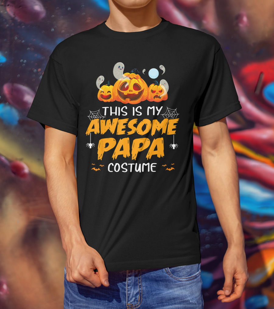 This Is My Awesome Papa Costume Funny Halloween Pumpkins Spiders Ghosts Bats T-Shirt