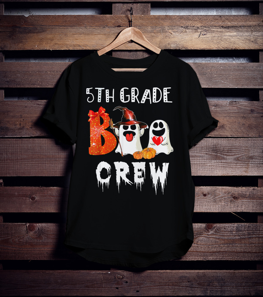 5Th Grade Boo Crew Halloween Ghosts With Witch Hat And Pumpkins T-Shirt