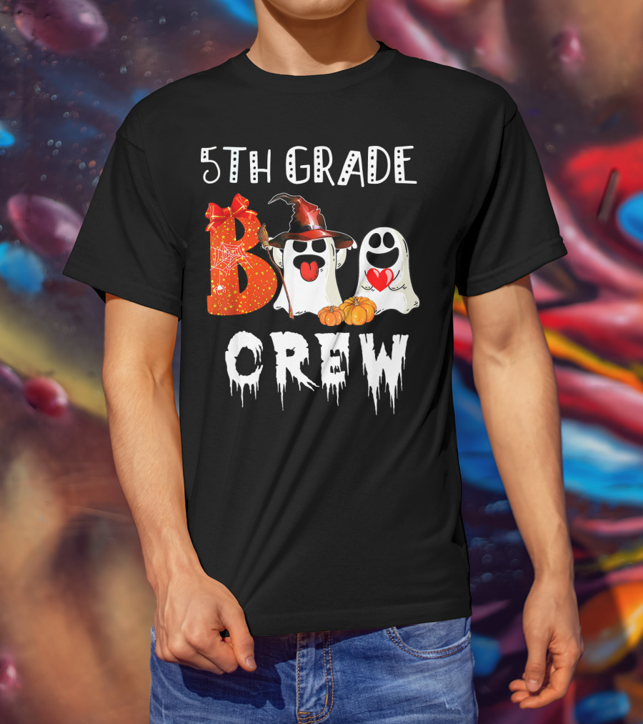 5Th Grade Boo Crew Halloween Ghosts With Witch Hat And Pumpkins T-Shirt