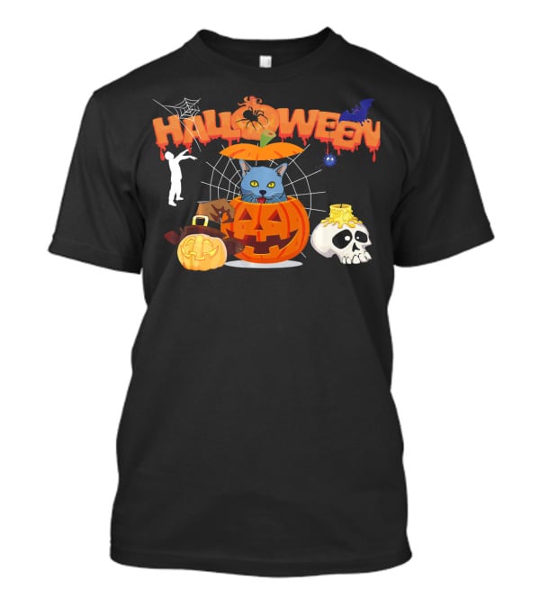 Halloween Russian Blue Cat Pumpkin Witch Zombie Skull Spider Bat T-Shirt