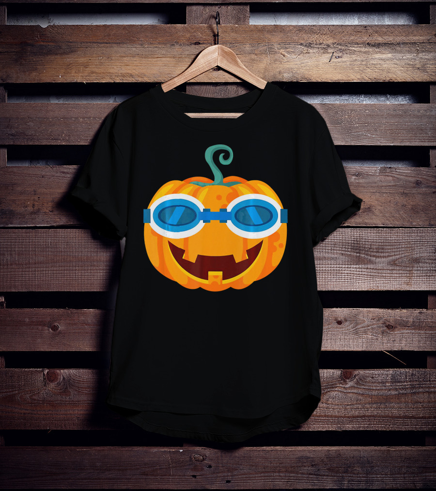 Swimming Pumpkin With Goggles Funny Halloween T-Shirt