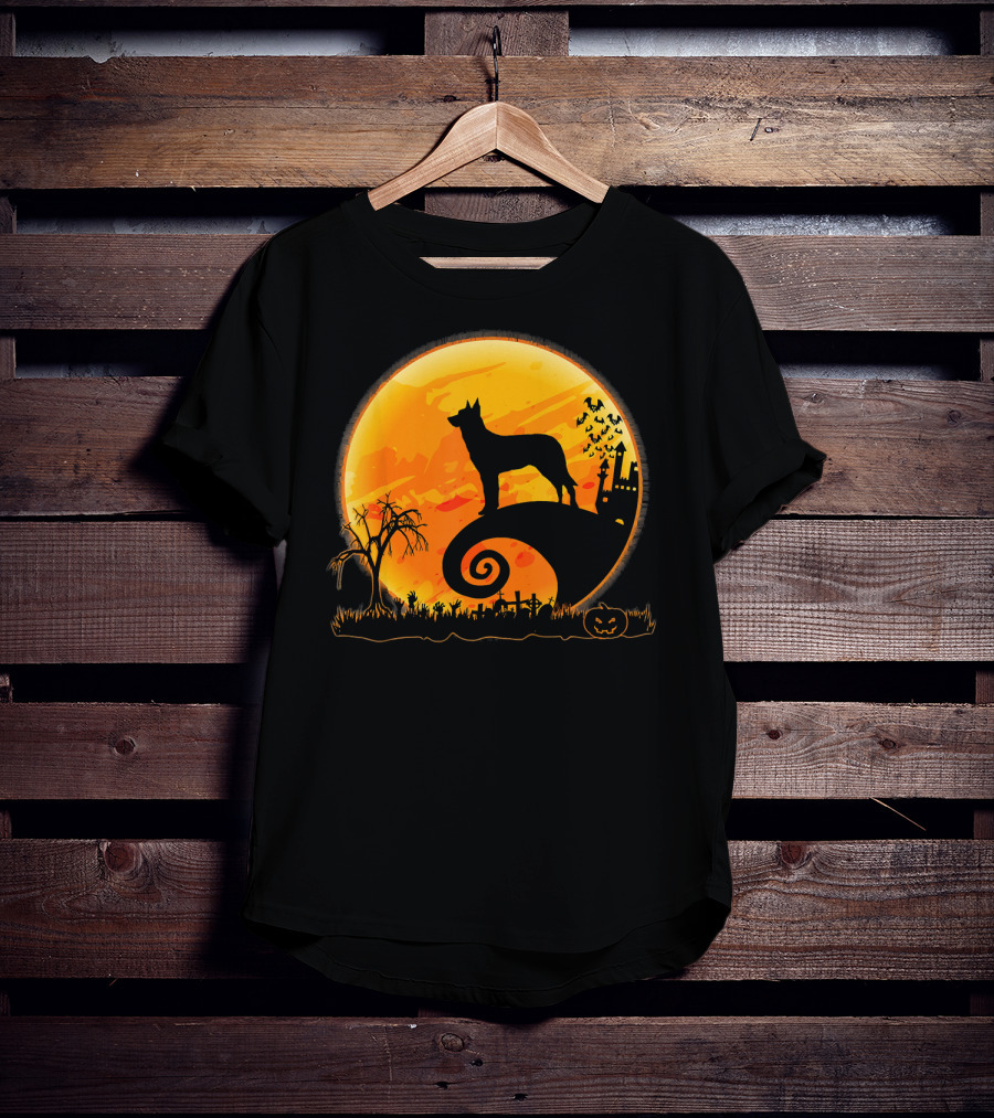 Beauceron Dog Halloween Moon Spooky Night Scene T-Shirt