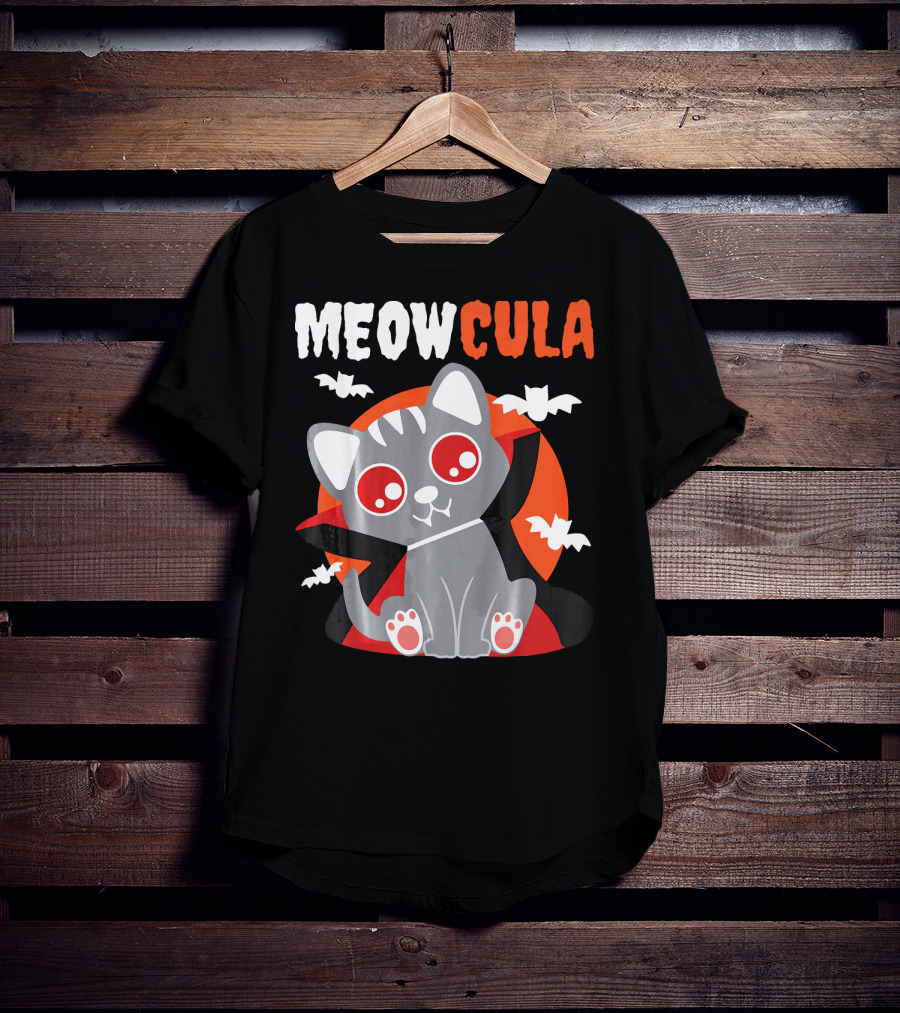 MEOWCULA Vampire Cat Halloween Dracula Bats T-Shirt
