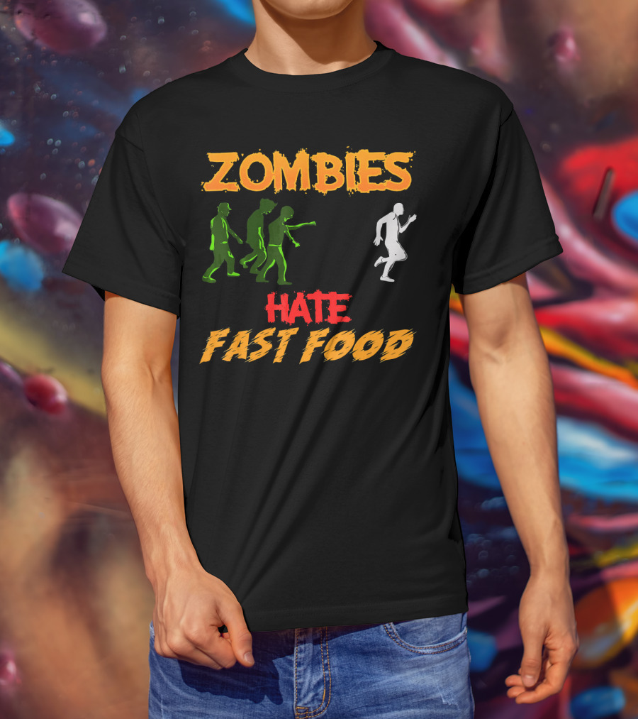 Zombies Hate Fast Food Fleeing From Funny Zombi Chase T-Shirt