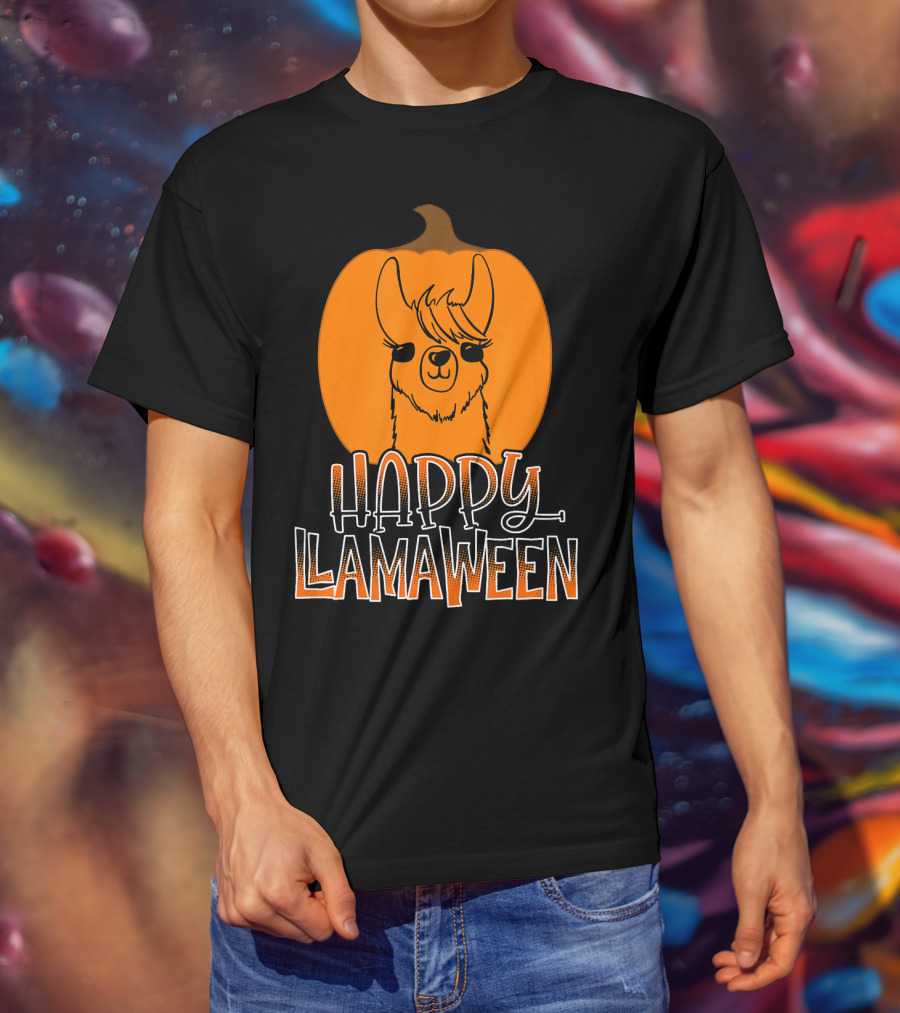 Happy Llamaween Funny Pumpkin Halloween Llama T-Shirt