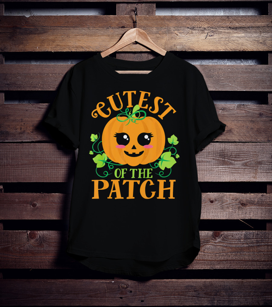 Cutest Pumpkin Of The Patch Halloween Smiling Face With Green Vines T-Shirt