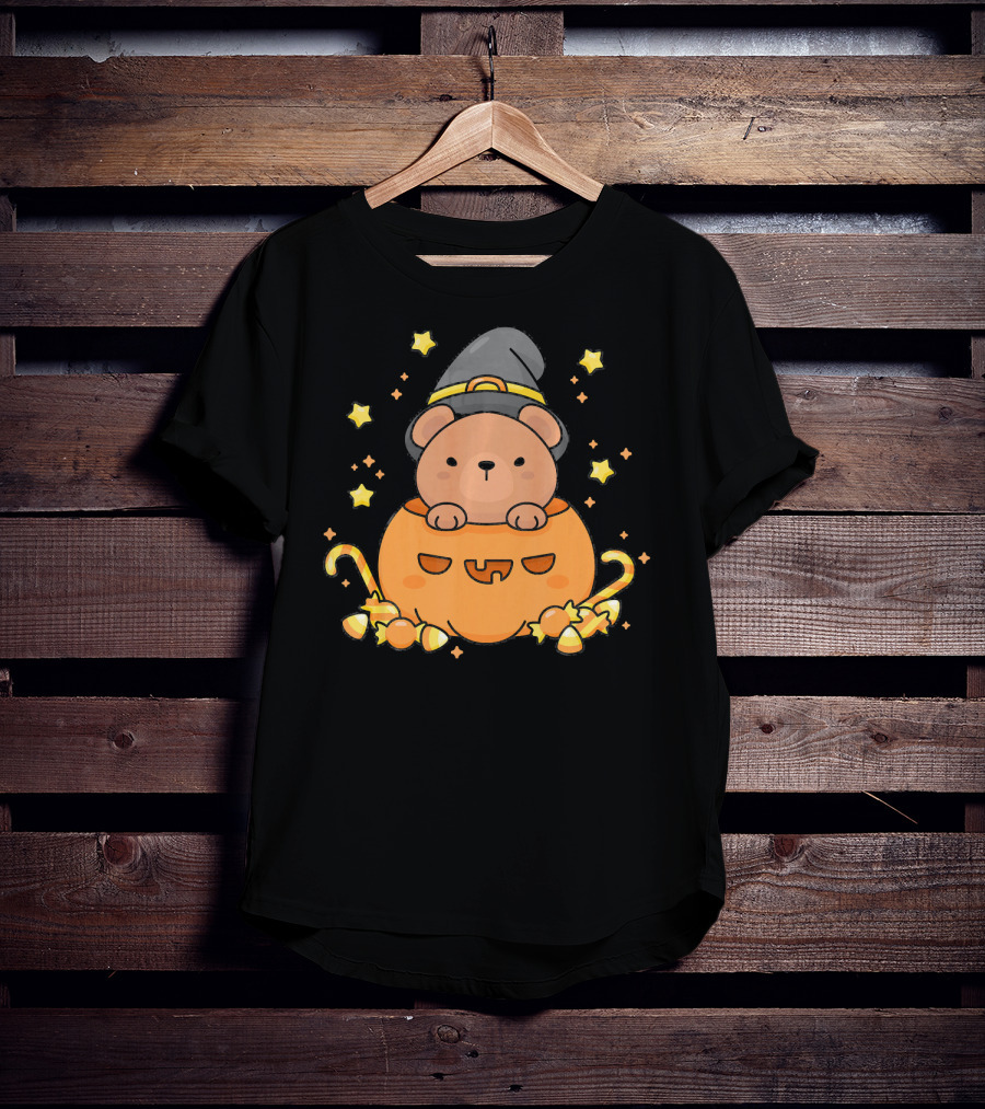 Kawaii Bear Witch Hat Pumpkin Candy Stars Japanese T-Shirt