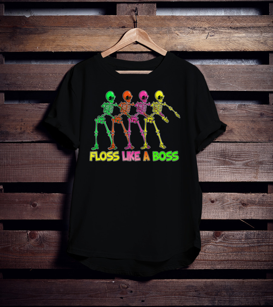 FLOSS LIKE A BOSS Colorful Flossing Skeletons T-Shirt