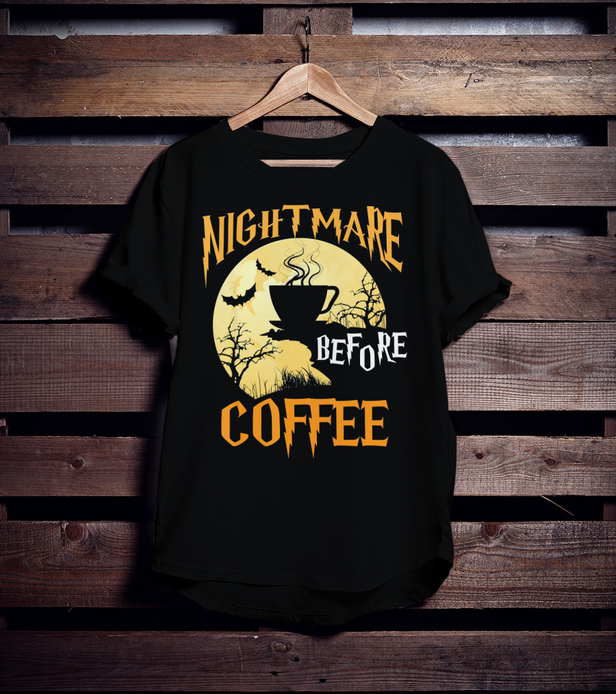 Nightmare Before Coffee Halloween Moon Bat And Tree T-Shirt
