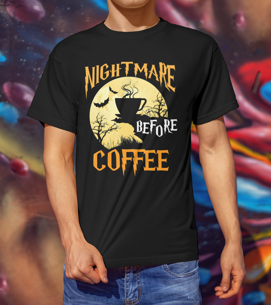Nightmare Before Coffee Halloween Moon Bat And Tree T-Shirt