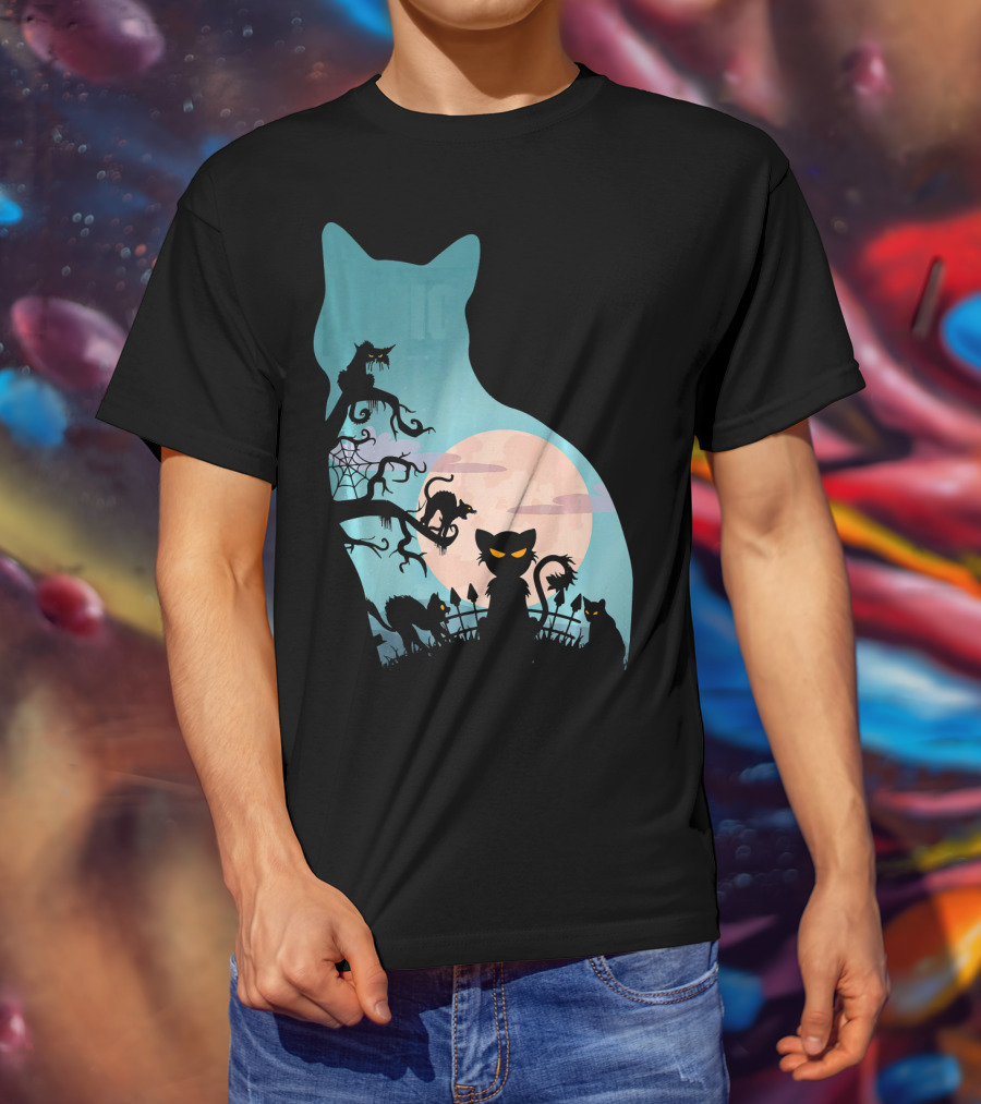 Scary Cat Lovers Halloween Creepy Moonlit T-Shirt