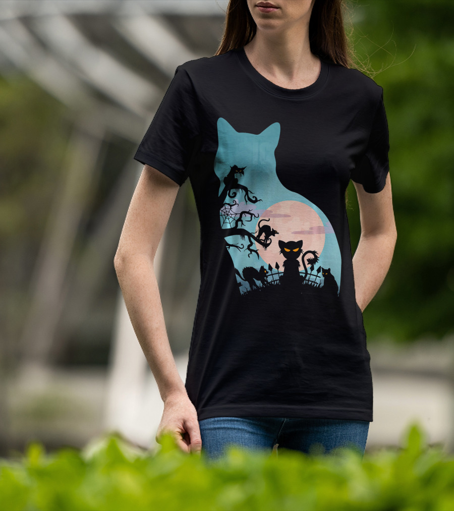 Scary Cat Lovers Halloween Creepy Moonlit T-Shirt