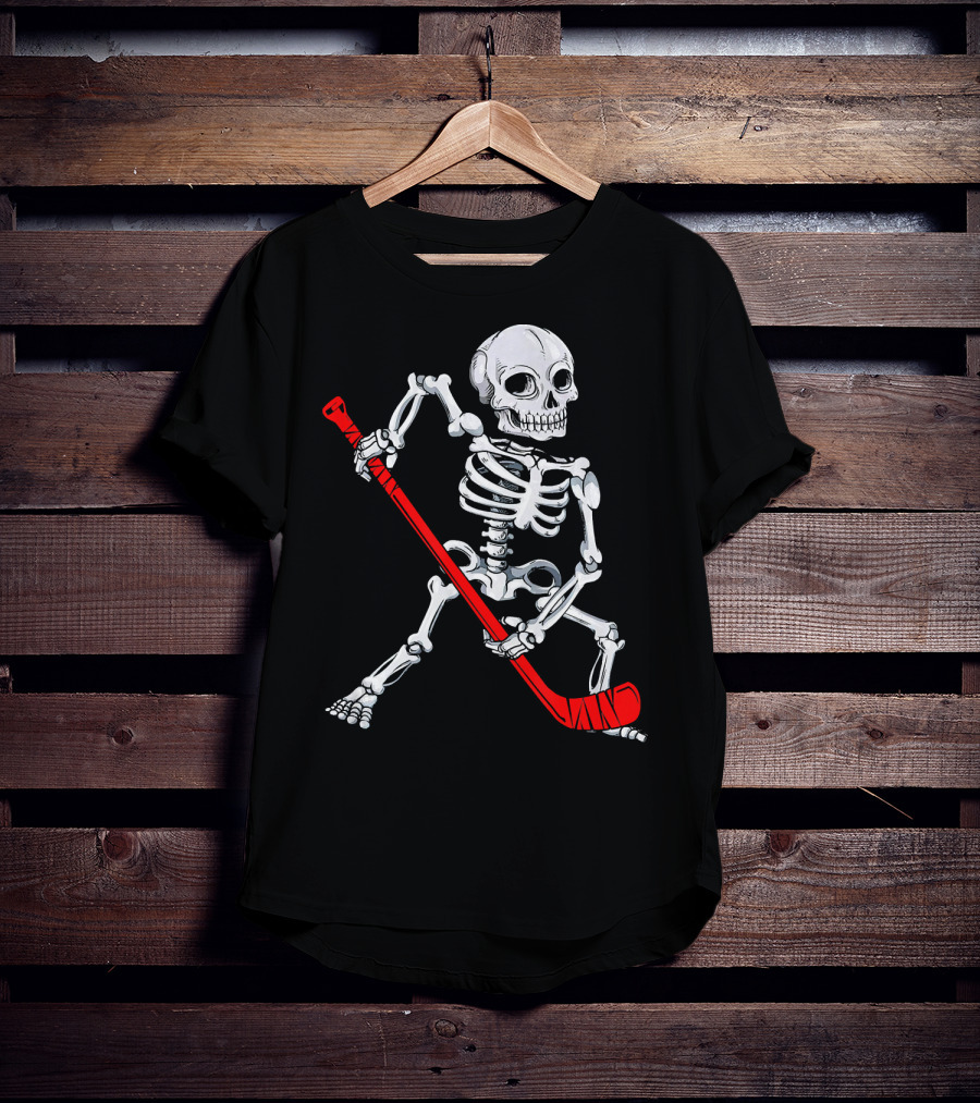 Skeleton Hockey Skeleton With Red Hockey Stick T-Shirt