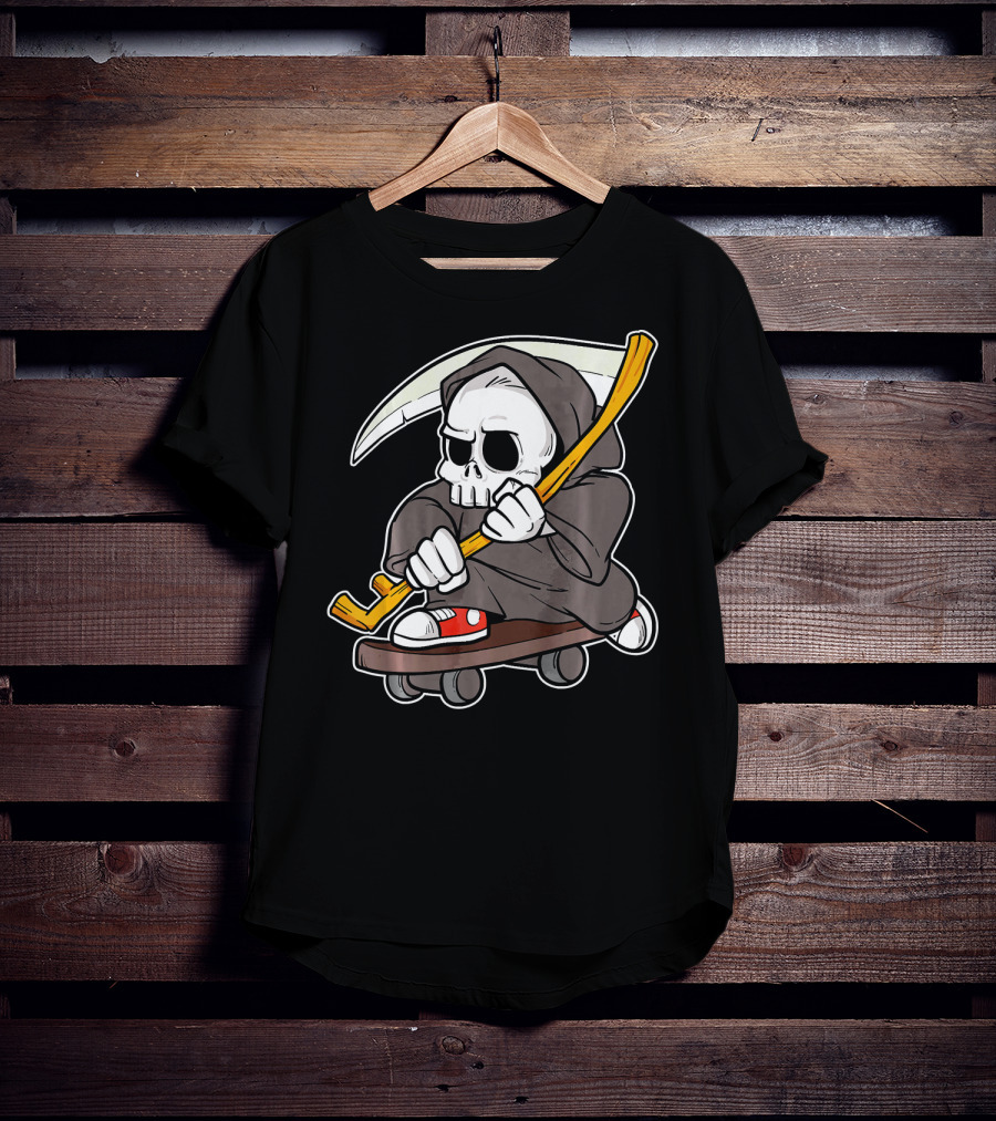 Funny Grim Reaper Skater Skateboard Reaper Skate Or Die T-Shirt