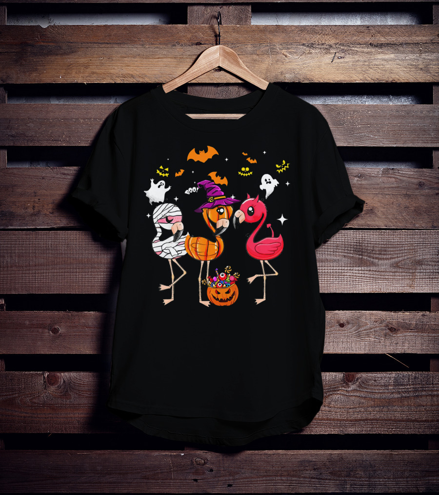 Funny Flamingo Halloween Costume Trio Mummy Witch Boo T-Shirt