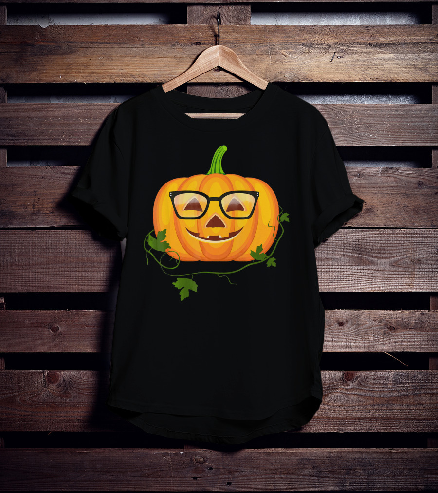Nerdy Glasses Pumpkin Emoji With Vines T-Shirt