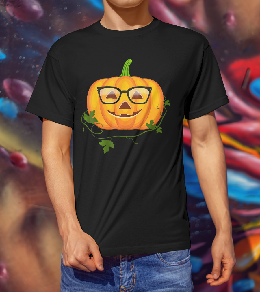 Nerdy Glasses Pumpkin Emoji With Vines T-Shirt