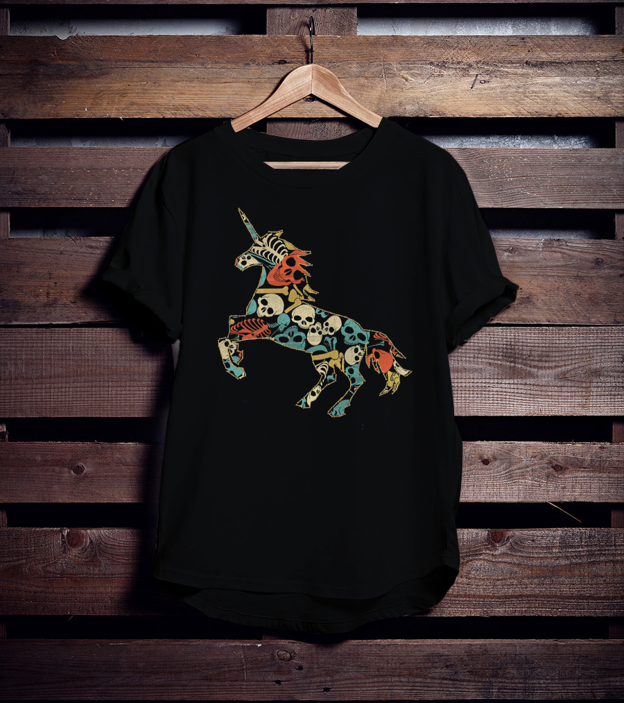 Zombie Unicorn Skull Colorful Halloween T-Shirt