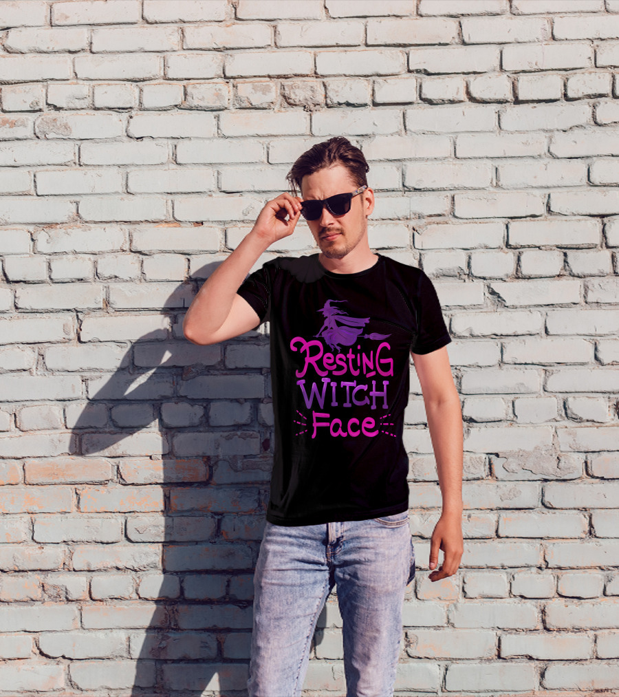 Resting Witch Face Halloween Broomstick T-Shirt