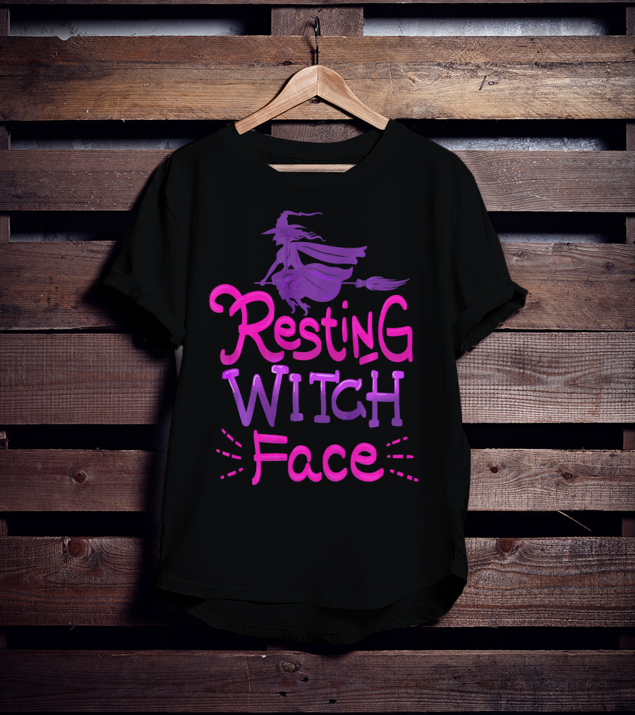 Resting Witch Face Halloween Broomstick T-Shirt