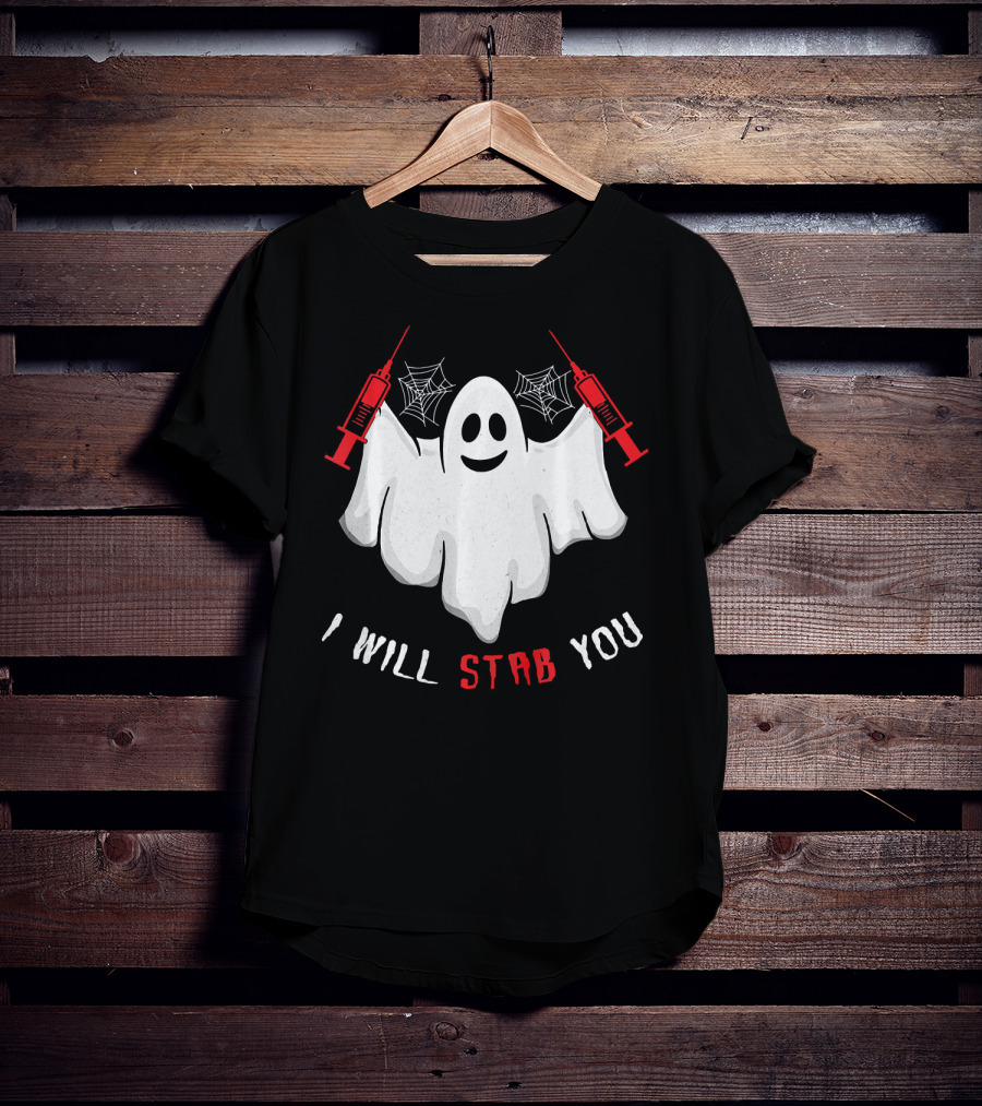 I Will Stab You Ghost Nurse With Syringes And Cobwebs T-Shirt