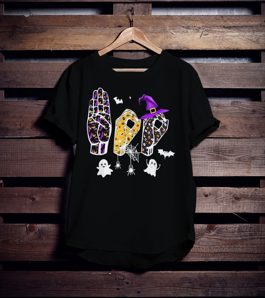 Funny Halloween Sign Language ASL Boo With Ghosts And Witch Hat T-Shirt